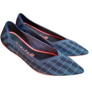 Rothy’s Blue Plaid the Point Flats size 10 Indigo Gingham Plaid